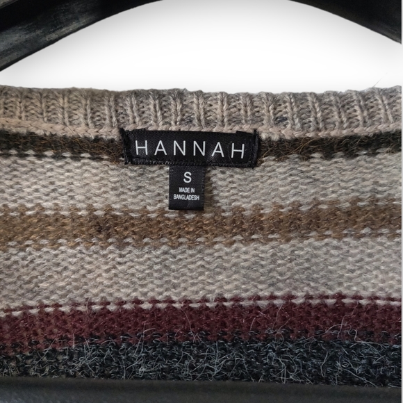 Striped 90s Cardigan Sweater Women's Size Small Black, Brown, Tan, Maroon - Picture 4 of 5